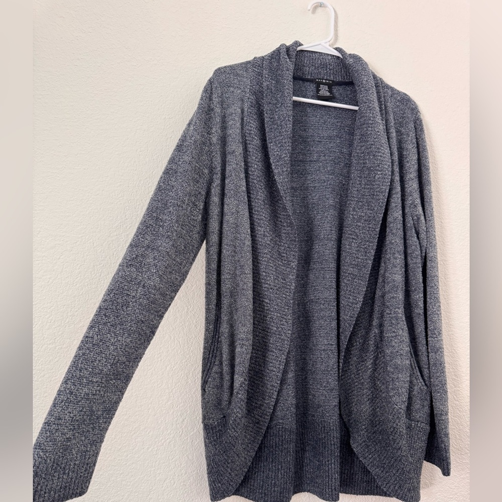 Max & Mia Gray/Blue Open Front Cozy Knit Cardigan Sweater Size Large - Picture 3 of 6